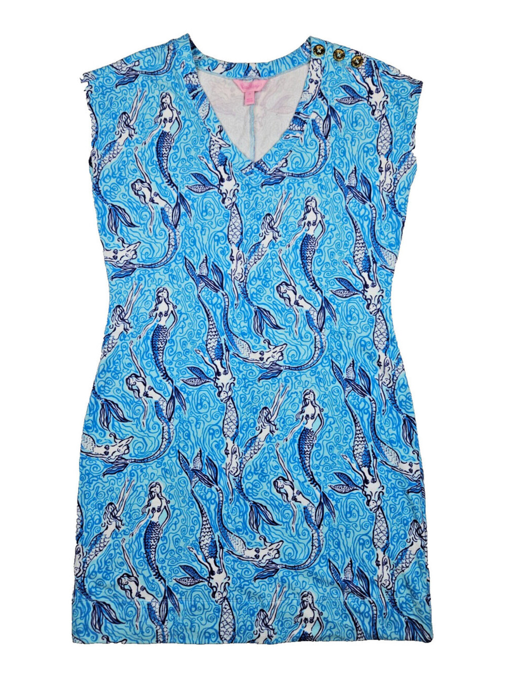 Lilly Pulitzer sleeveless spa blue mermaid print dress size M